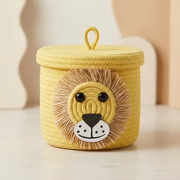 Yellow_Cotton_Lidded_Storage_Basket_For_Home_Storage