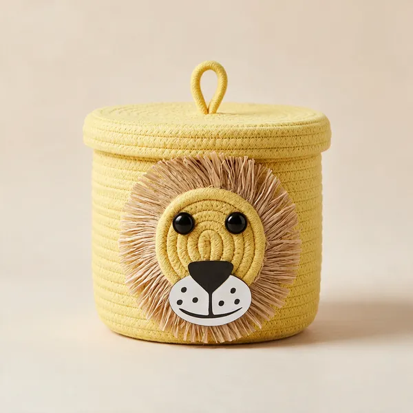 Yellow_Cotton_Lidded_Storage_Basket_For_Home_Storage