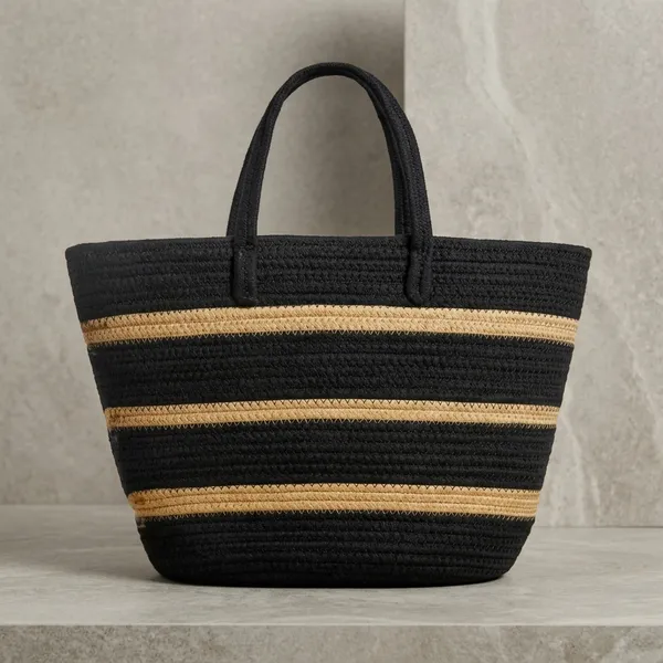 Black_Woven_Fabric_Tote_Handbag_For_Women