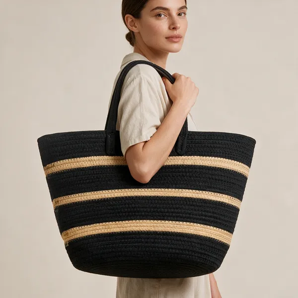 Black_Woven_Fabric_Tote_Handbag_For_Women