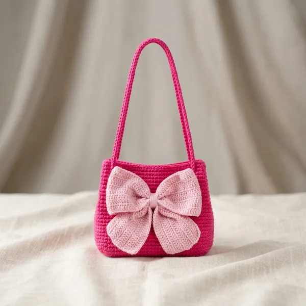 Pink_Crochet_Fabric_Crochet_Shoulder_Bag_For_Women