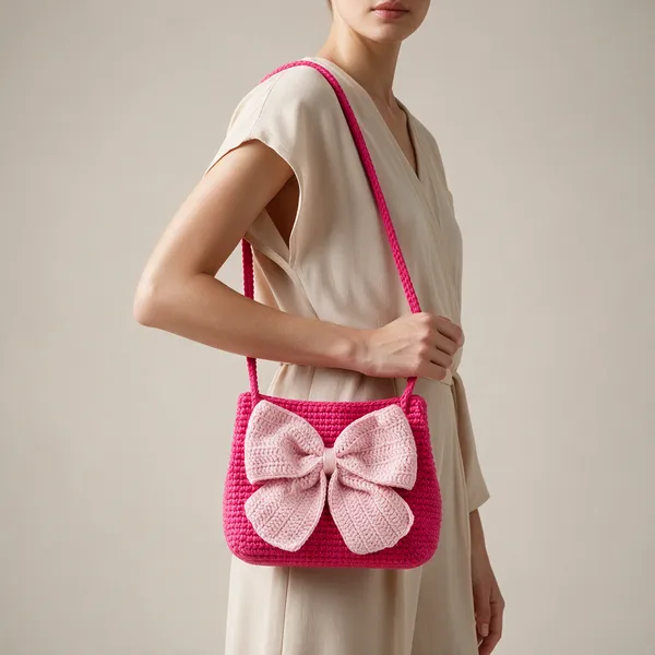 Pink_Crochet_Fabric_Crochet_Shoulder_Bag_For_Women