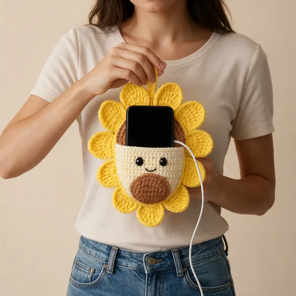 Yellow_Crochet_Fabric_Hanging_Phone_Holder_For_Home_Organization