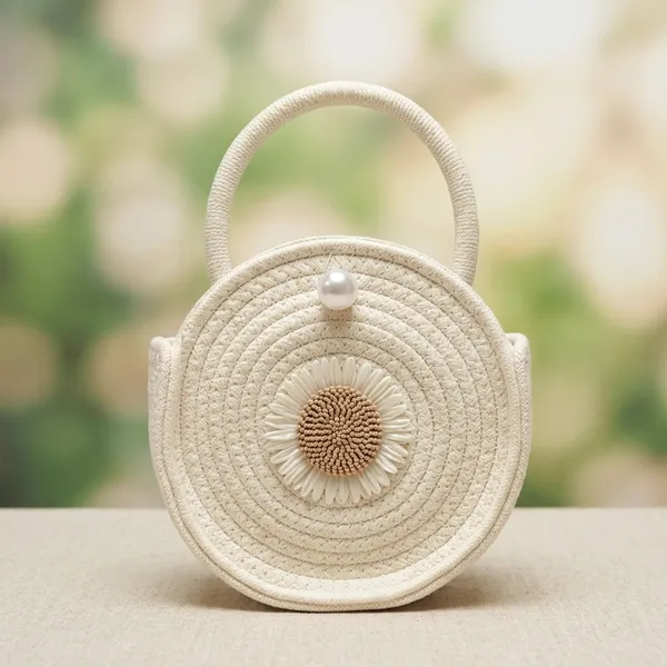 Ivory_Woven_Fabric_Round_Handbag_For_Women