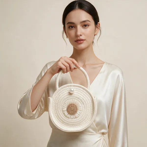 Ivory_Woven_Fabric_Round_Handbag_For_Women