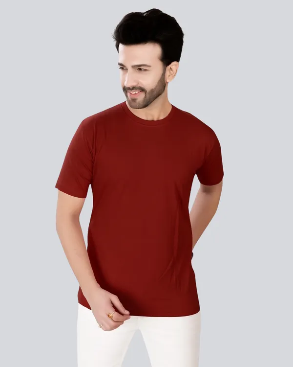 Maroon_Cotton_Round_Neck_T-Shirt_For_Men