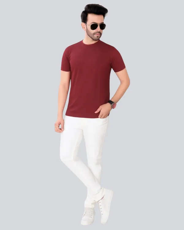 Maroon_Cotton_Round_Neck_T-Shirt_For_Men