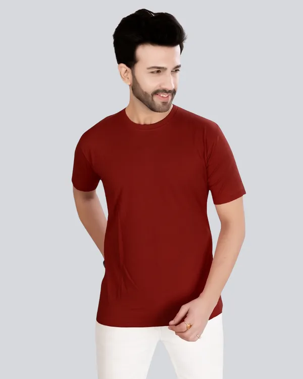 Maroon_Cotton_Round_Neck_T-Shirt_For_Men