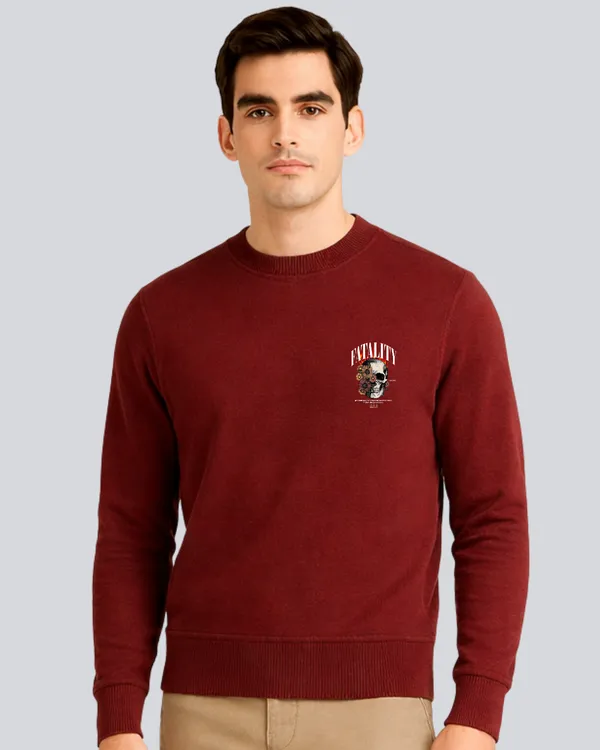 Printed_Skull_Fatality_Supreme_Maroon_Sweatshirt_For_Men