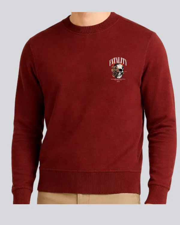 Printed_Skull_Fatality_Supreme_Maroon_Sweatshirt_For_Men