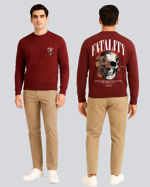 Printed_Skull_Fatality_Supreme_Maroon_Sweatshirt_For_Men