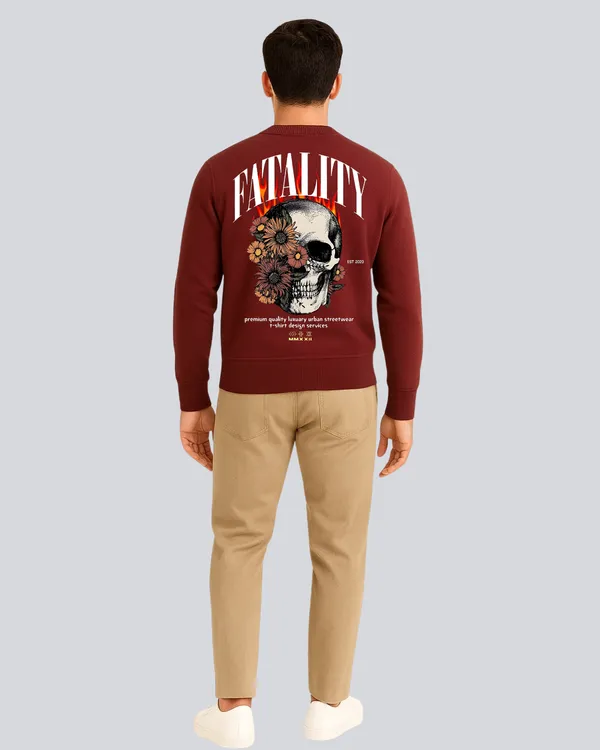 Printed_Skull_Fatality_Supreme_Maroon_Sweatshirt_For_Men