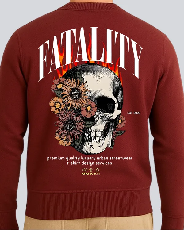 Printed_Skull_Fatality_Supreme_Maroon_Sweatshirt_For_Men