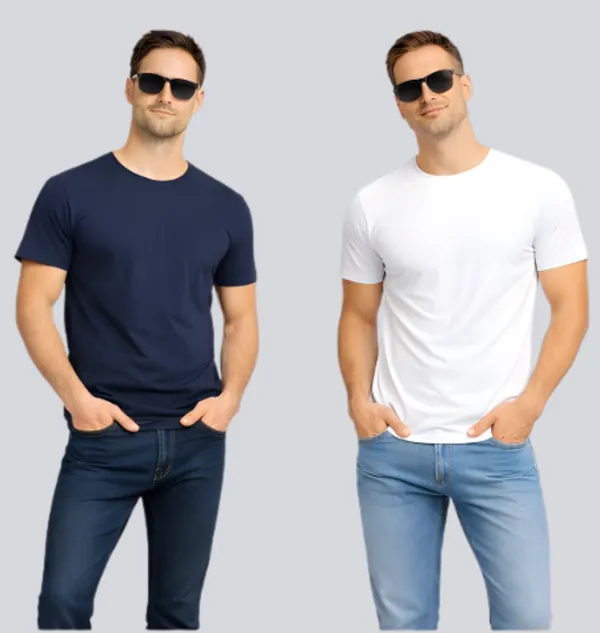 White_Navy_Blue_Cotton_Round_Neck_T-Shirt_Combo_For_Men
