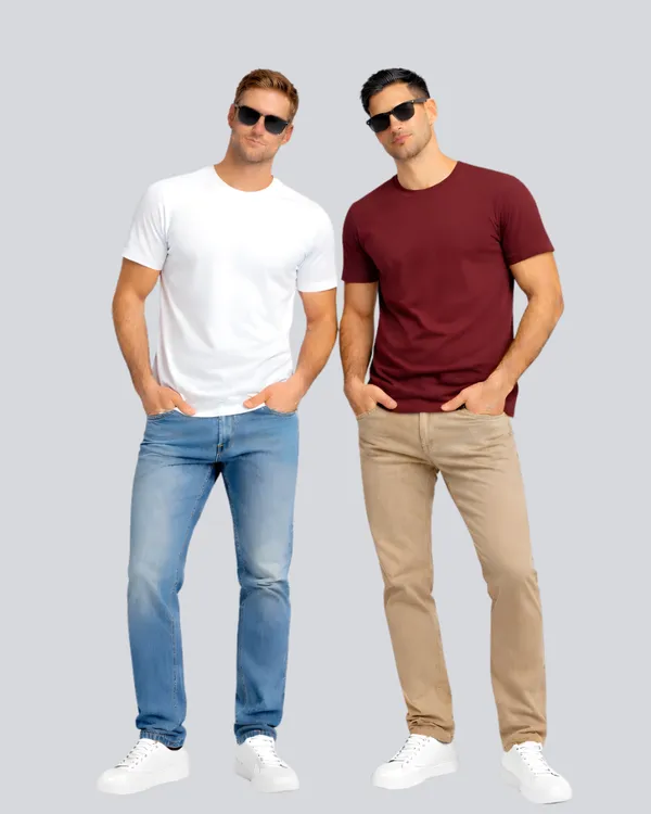 White_Maroon_Cotton_Round_Neck_T-Shirt_Combo_For_Men