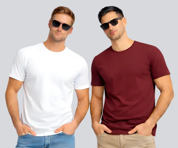 White_Maroon_Cotton_Round_Neck_T-Shirt_Combo_For_Men