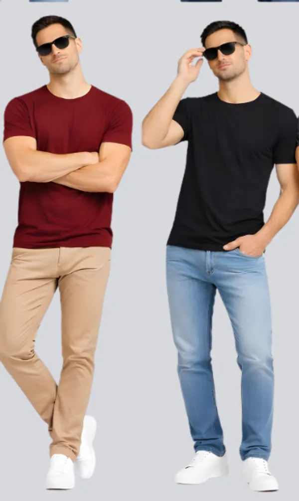Black_Maroon_Cotton_Round_Neck_T-Shirt_Combo_For_Men