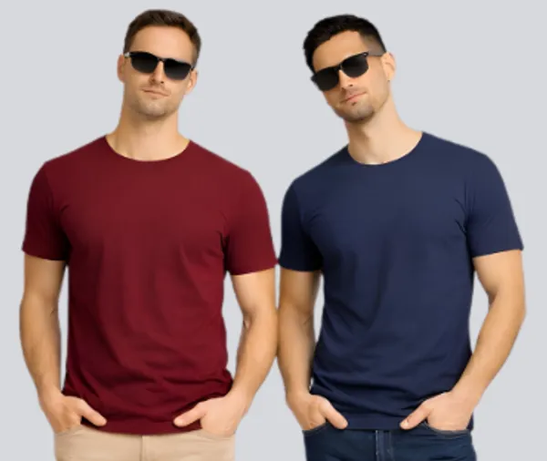 Maroon_Navy_Blue_Cotton_Round_Neck_T-Shirt_Combo_For_Men