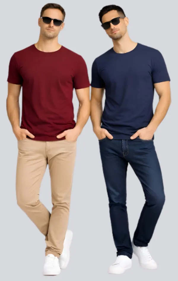 Maroon_Navy_Blue_Cotton_Round_Neck_T-Shirt_Combo_For_Men