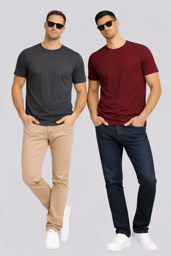 Dark_Grey_Maroon_Cotton_Round_Neck_T-Shirt_Combo_For_Men