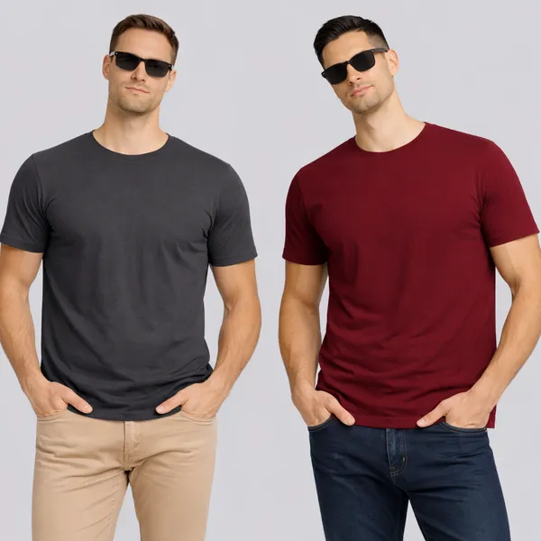 Dark_Grey_Maroon_Cotton_Round_Neck_T-Shirt_Combo_For_Men