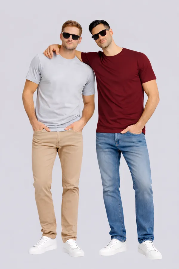 Light_Grey_Maroon_Cotton_Round_Neck_T-Shirt_Combo_For_Men