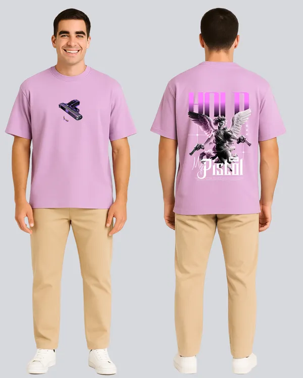 Printed_Hold_My_Pistol_Streetwear_Lavender_Oversize_T-Shirt_For_Men