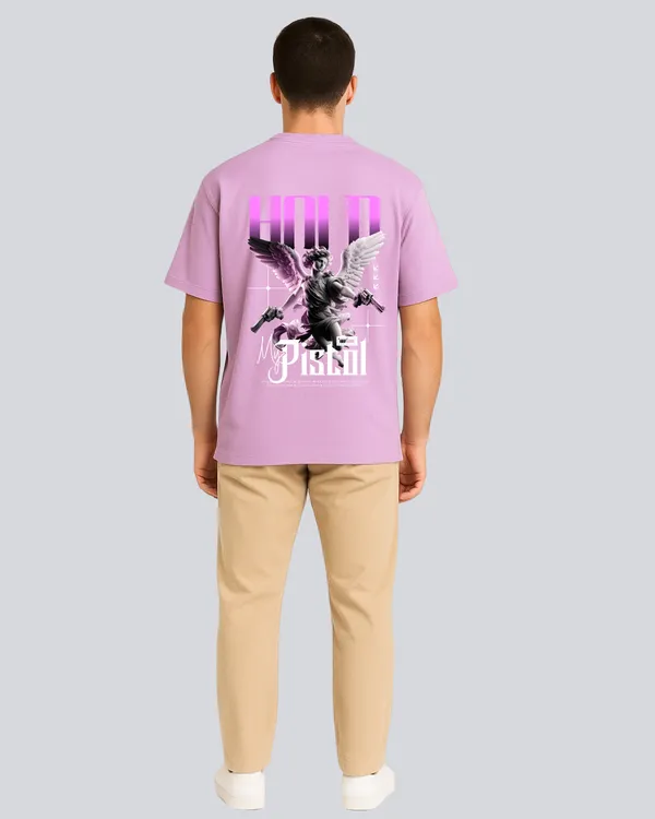 Printed_Hold_My_Pistol_Streetwear_Lavender_Oversize_T-Shirt_For_Men