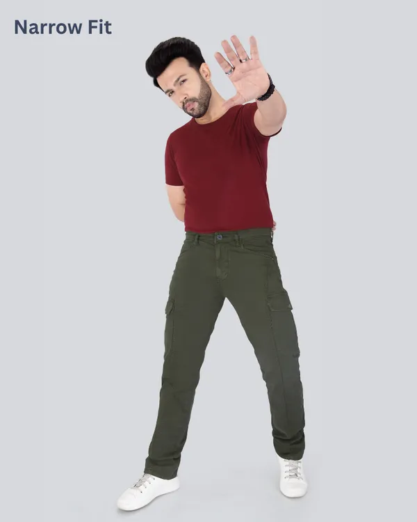 Olive_Cotton_Narrow_Fit_Cargo_Pants_For_Men