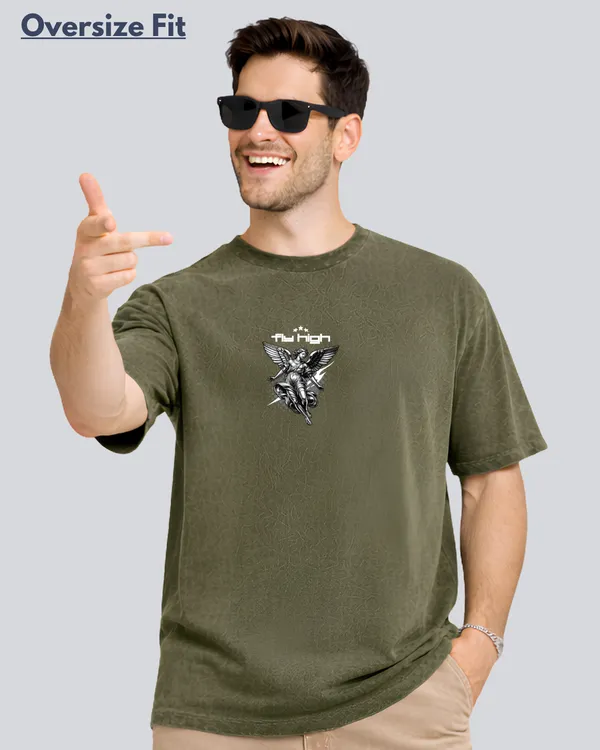Printed_Silver_Reality_Olive_Green_Acidwash_Oversize_Streetwear_T-Shirt_For_Men