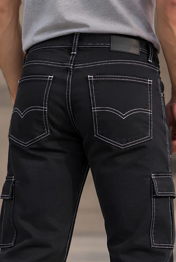 Proud_Black_with_White_Strip_Comfort_Fit_Cargo_Pants
