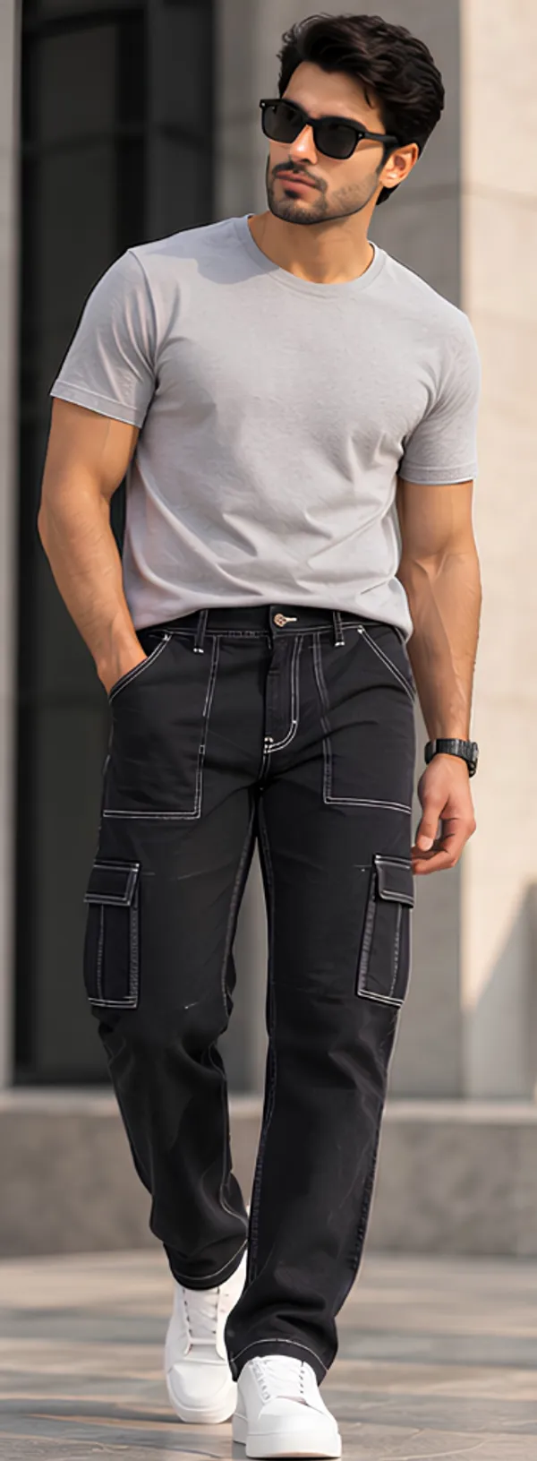 Proud_Black_with_White_Strip_Comfort_Fit_Cargo_Pants