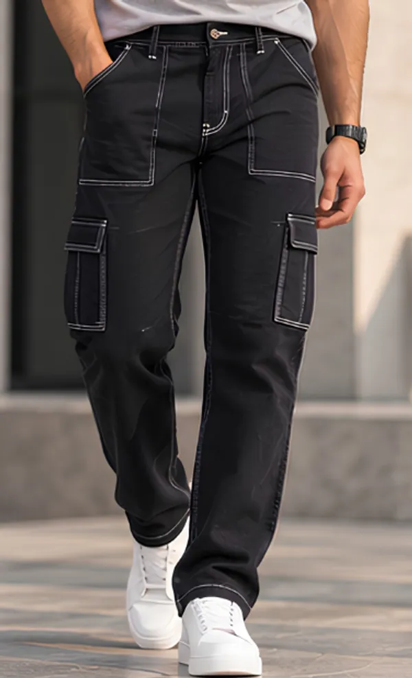 Proud_Black_with_White_Strip_Comfort_Fit_Cargo_Pants