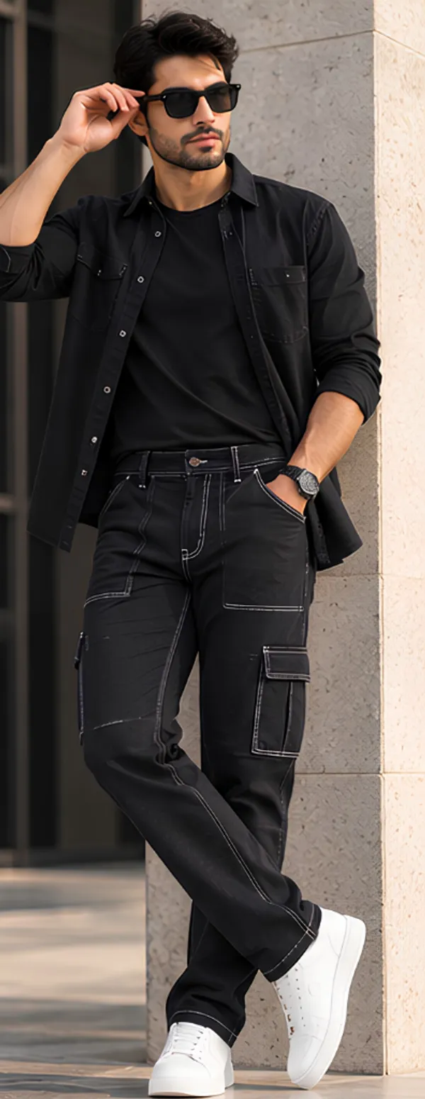 Proud_Black_with_White_Strip_Comfort_Fit_Cargo_Pants