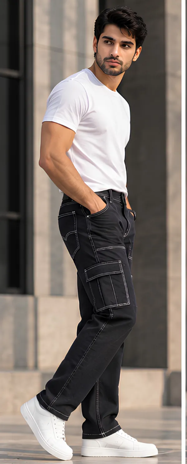 Proud_Black_with_White_Strip_Comfort_Fit_Cargo_Pants