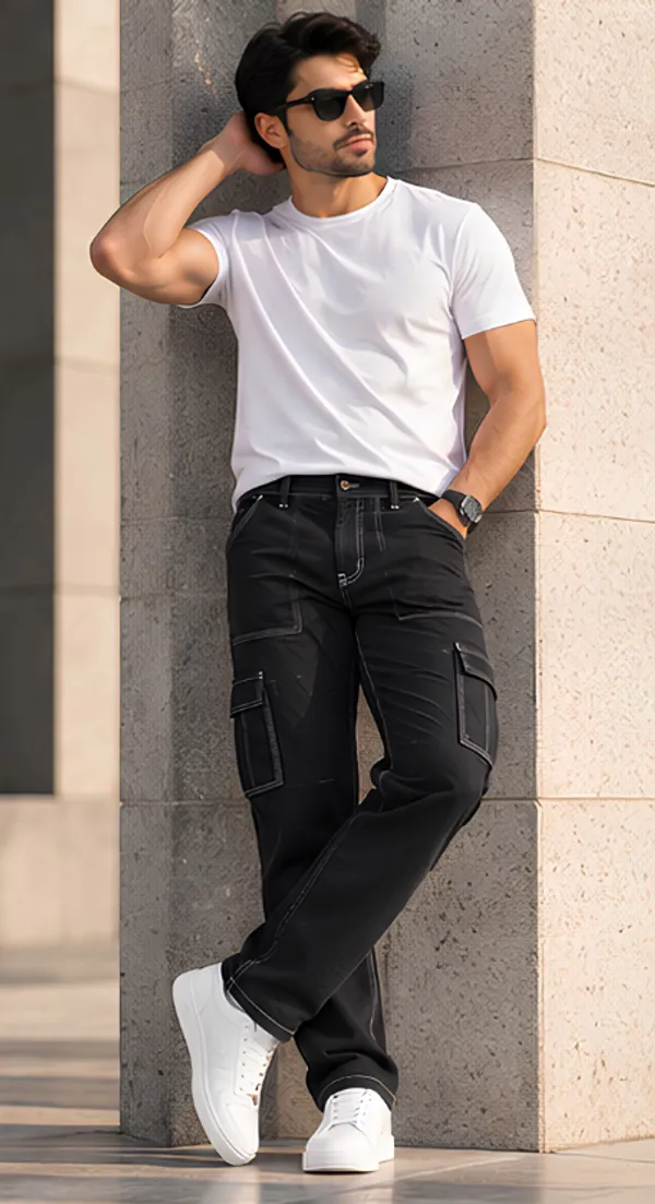 Proud_Black_with_White_Strip_Comfort_Fit_Cargo_Pants