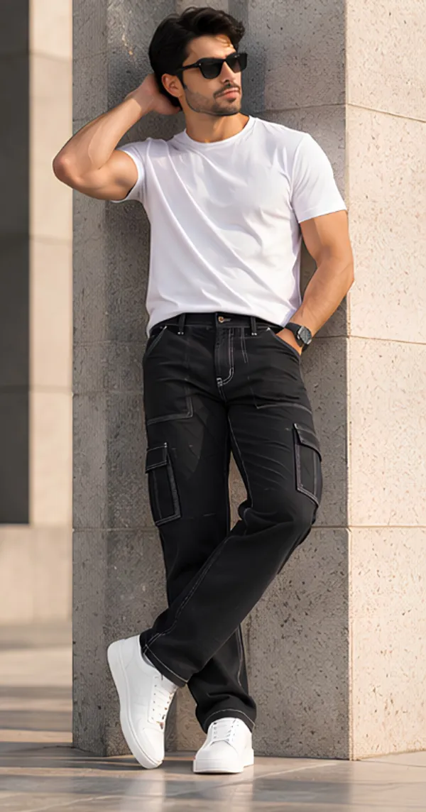 Proud_Black_with_White_Strip_Comfort_Fit_Cargo_Pants