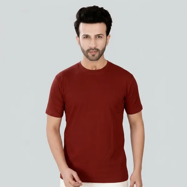 Maroon_Cotton_Round_Neck_T-Shirt_For_Men