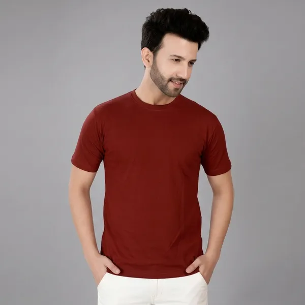 Maroon_Cotton_Round_Neck_T-Shirt_For_Men
