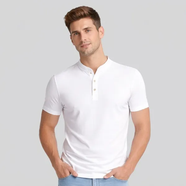 White_Cotton_Regular_Fit_Henley_T-Shirt_For_Men