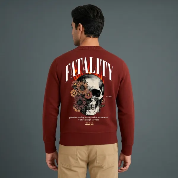Printed_Skull_Fatality_Supreme_Maroon_Sweatshirt_For_Men