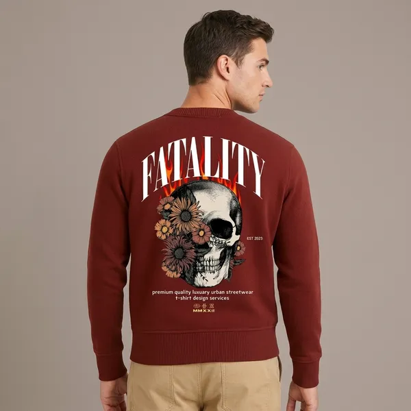 Printed_Skull_Fatality_Supreme_Maroon_Sweatshirt_For_Men