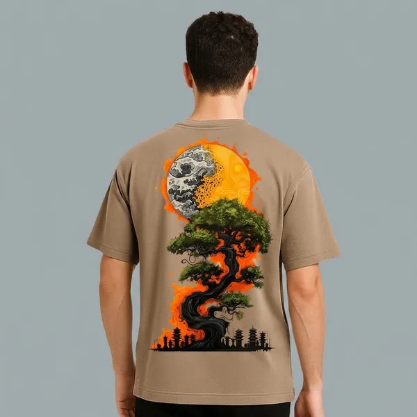 Printed_Sun_&_Moon_Streetwear_Biege_Oversize_T-Shirt_For_Men