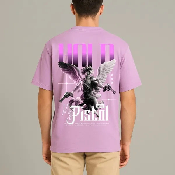 Printed_Hold_My_Pistol_Streetwear_Lavender_Oversize_T-Shirt_For_Men