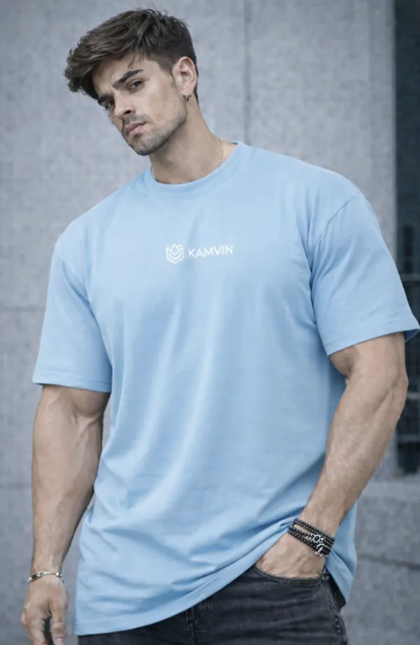 Light_Blue_Cotton_Blend_Oversized_Crew_Neck_T-Shirt_For_Men