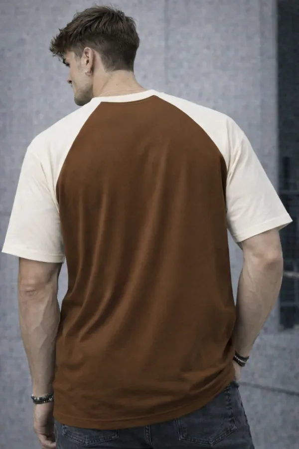 Brown_Cream_Cotton_Raglan_Sleeve_T-Shirt_For_Men