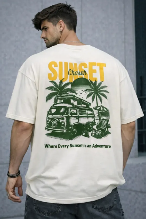 Cream_Cotton_Oversized_Sunset_Chaser_Graphic_T-Shirt_For_Men