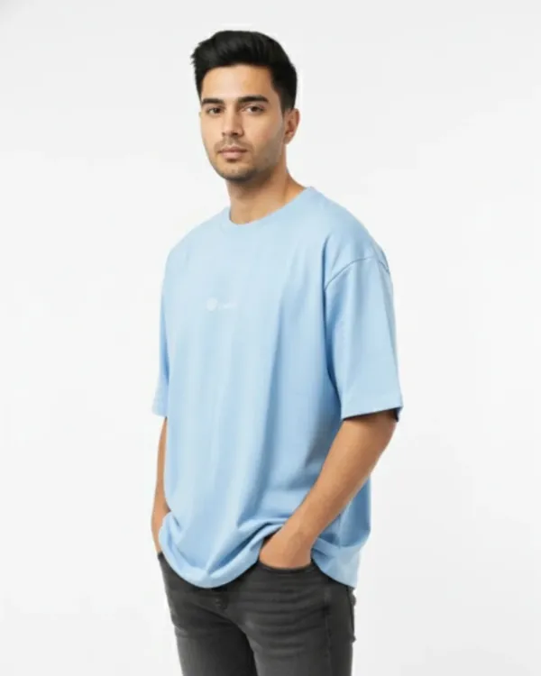 Light_Blue_Cotton_Blend_Oversized_Crew_Neck_T-Shirt_For_Men