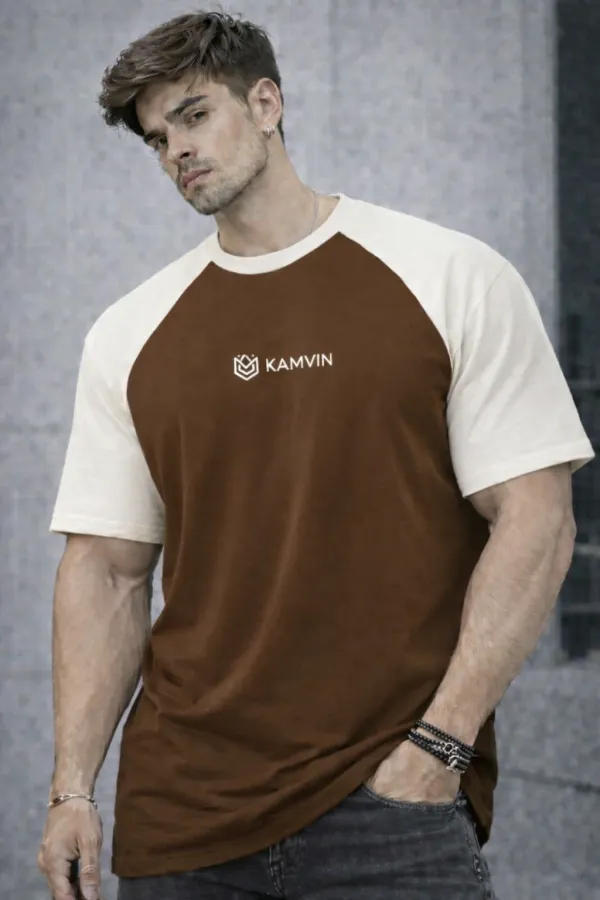 Brown_Cream_Cotton_Raglan_Sleeve_T-Shirt_For_Men