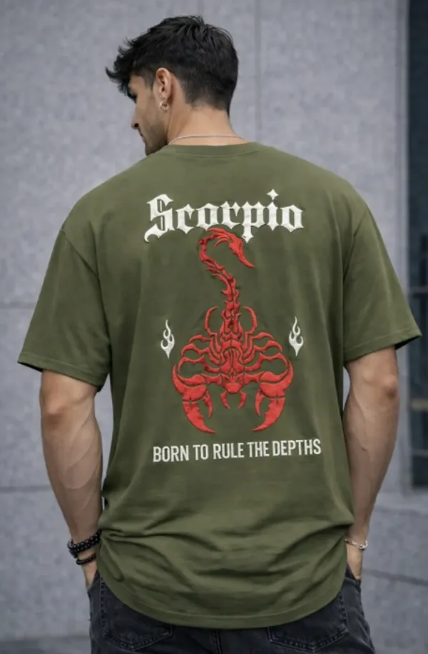 Olive_Green_Cotton_Oversized_Scorpio_Graphic_T-Shirt_For_Men
